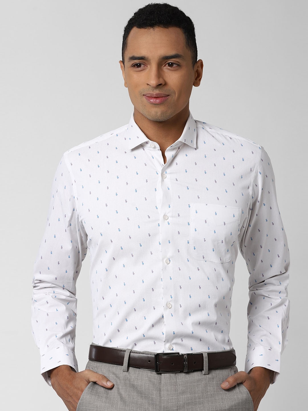 Peter England Men White Regular Fit Printed Formal Shirt