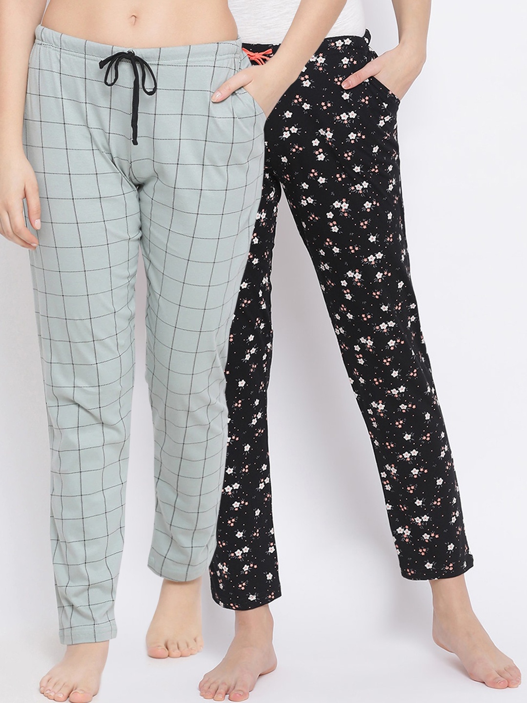 Kanvin Women Pack of 2 Pure Cotton Lounge Pants, Black