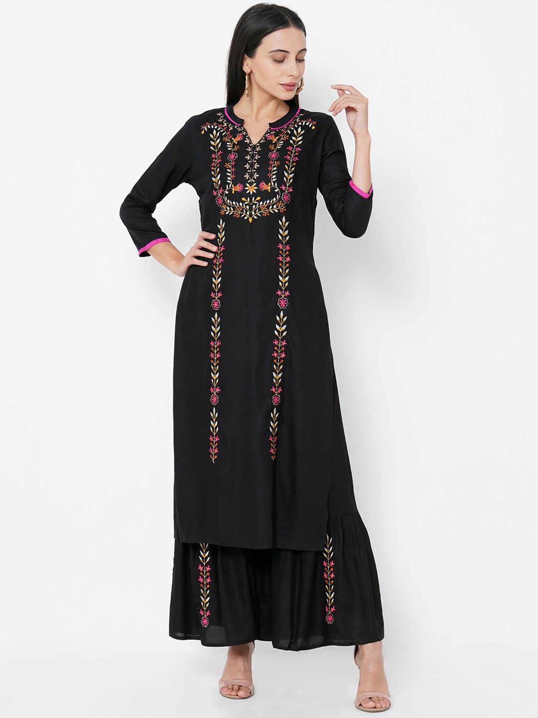 FASHOR Women Black Regular Kurta & Palazzos