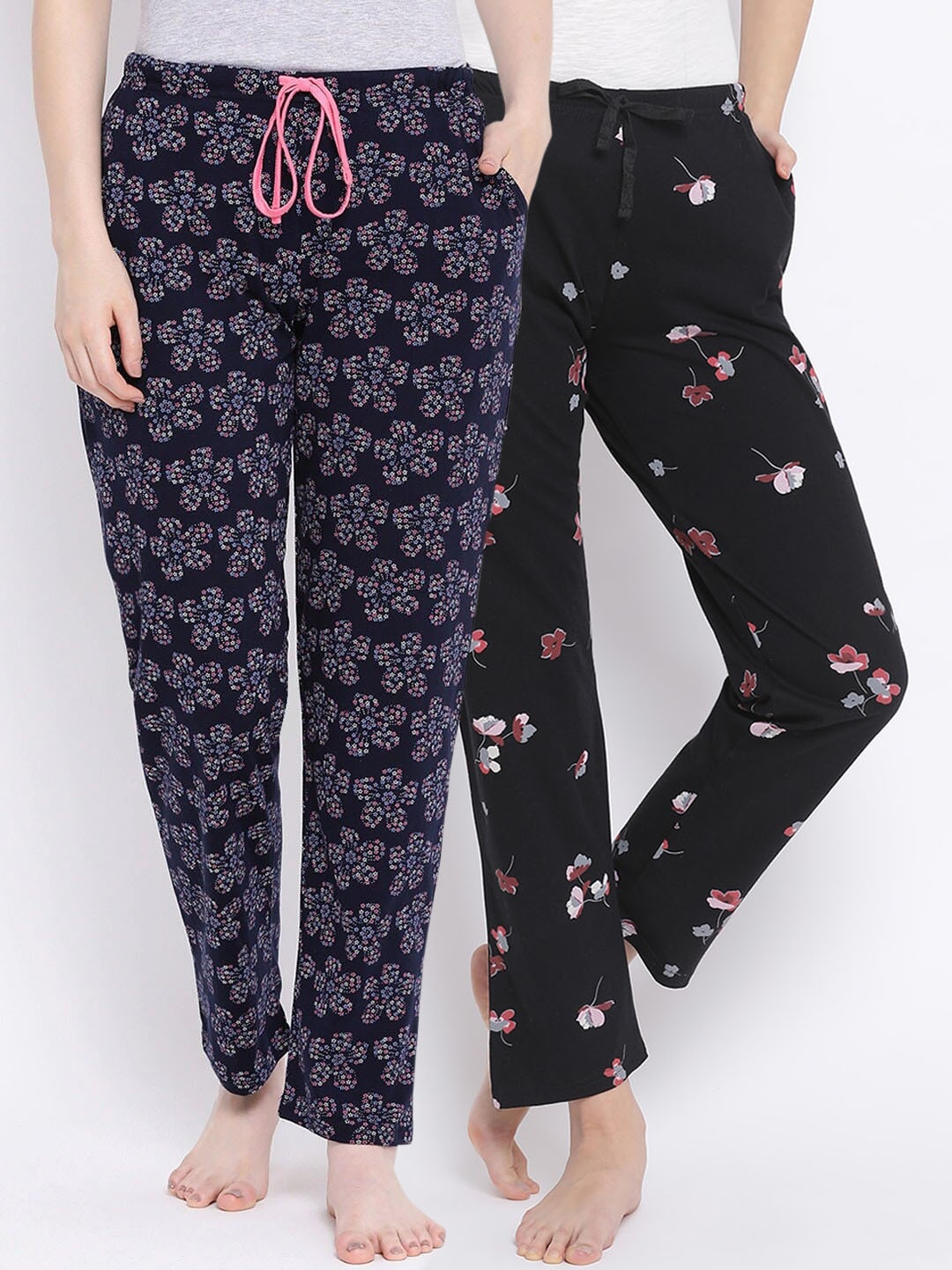Kanvin Women Pack Of 2 Printed Cotton Lounge Pants, Black