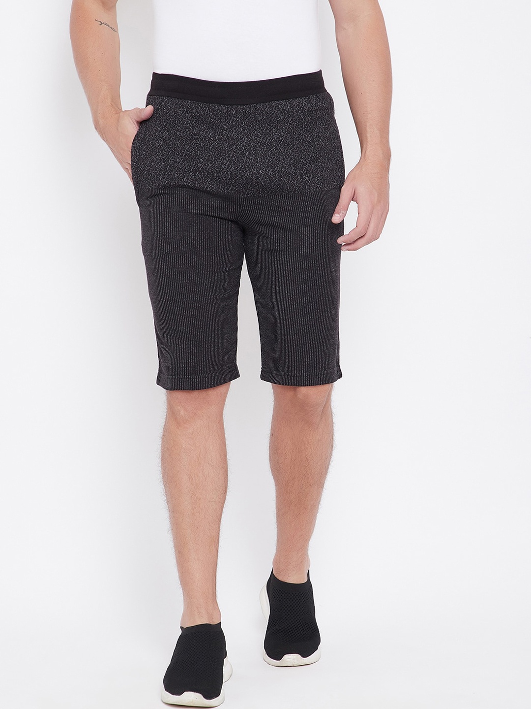 Okane Men Black Striped Regular Fit Sports Shorts