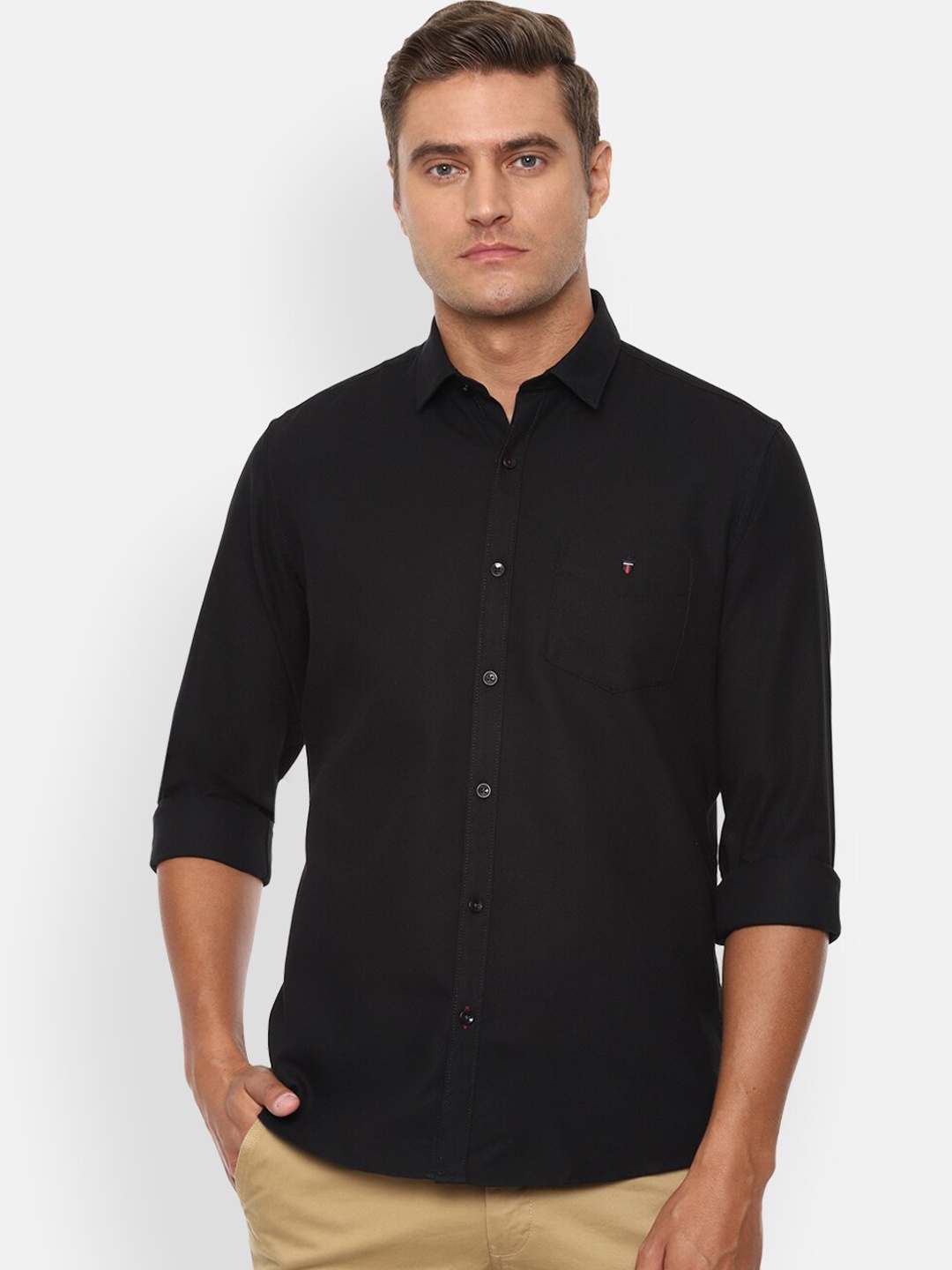 Louis Philippe Sport Men Black Slim Fit Solid Casual Shirt