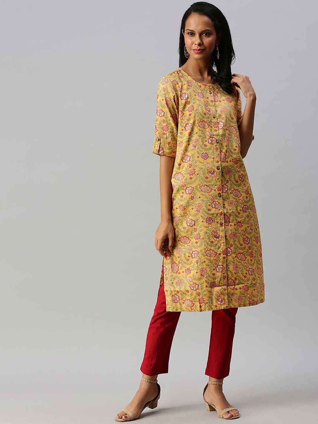 Soch Women Yellow Floral Printed Kurta