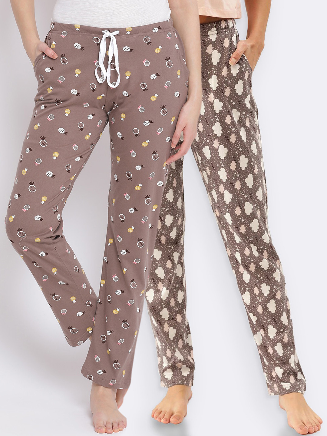 Kanvin Women Pack Of 2 Printed Pure Cotton Lounge Pants, Brown 
Kanvin Women Pack Of 2 Printed Pure Cotton Lounge Pants, Brown