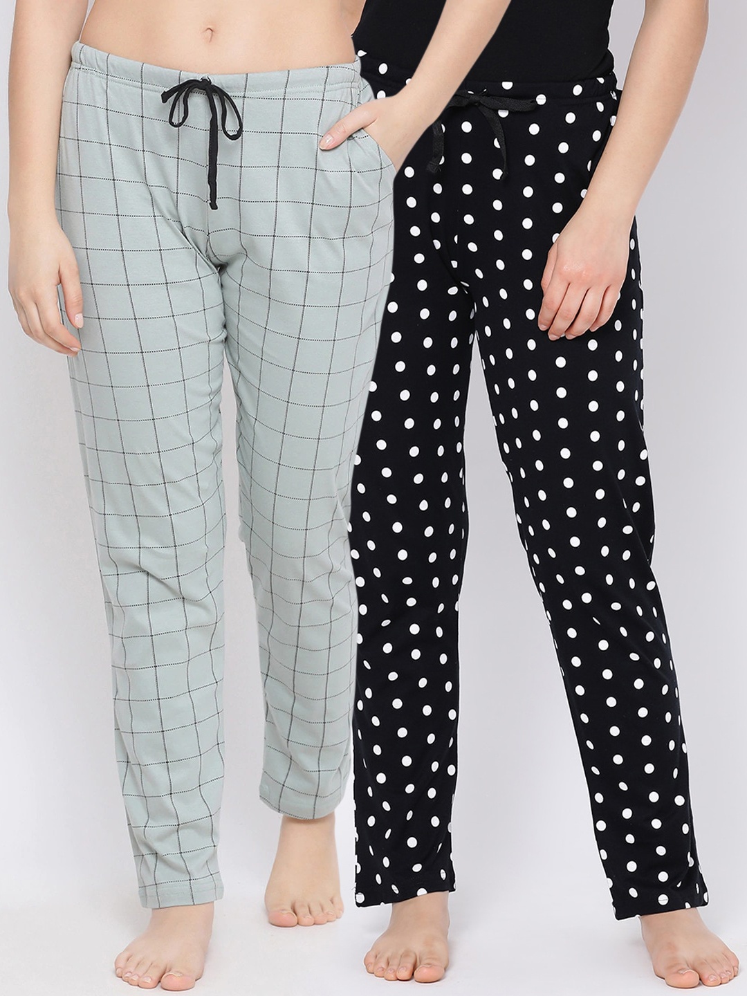 Kanvin Women Pack Of 2 Printed Pure Cotton Lounge Pants, Black