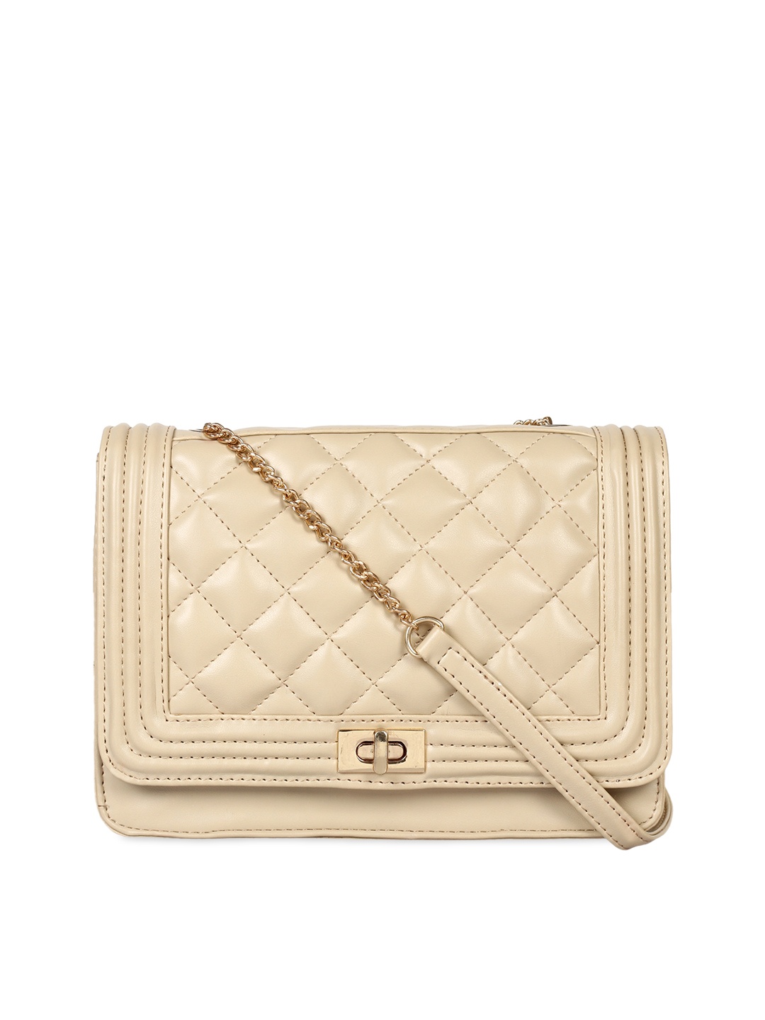 Berrypeckers Cream-Coloured Solid Quilted Sling Bag