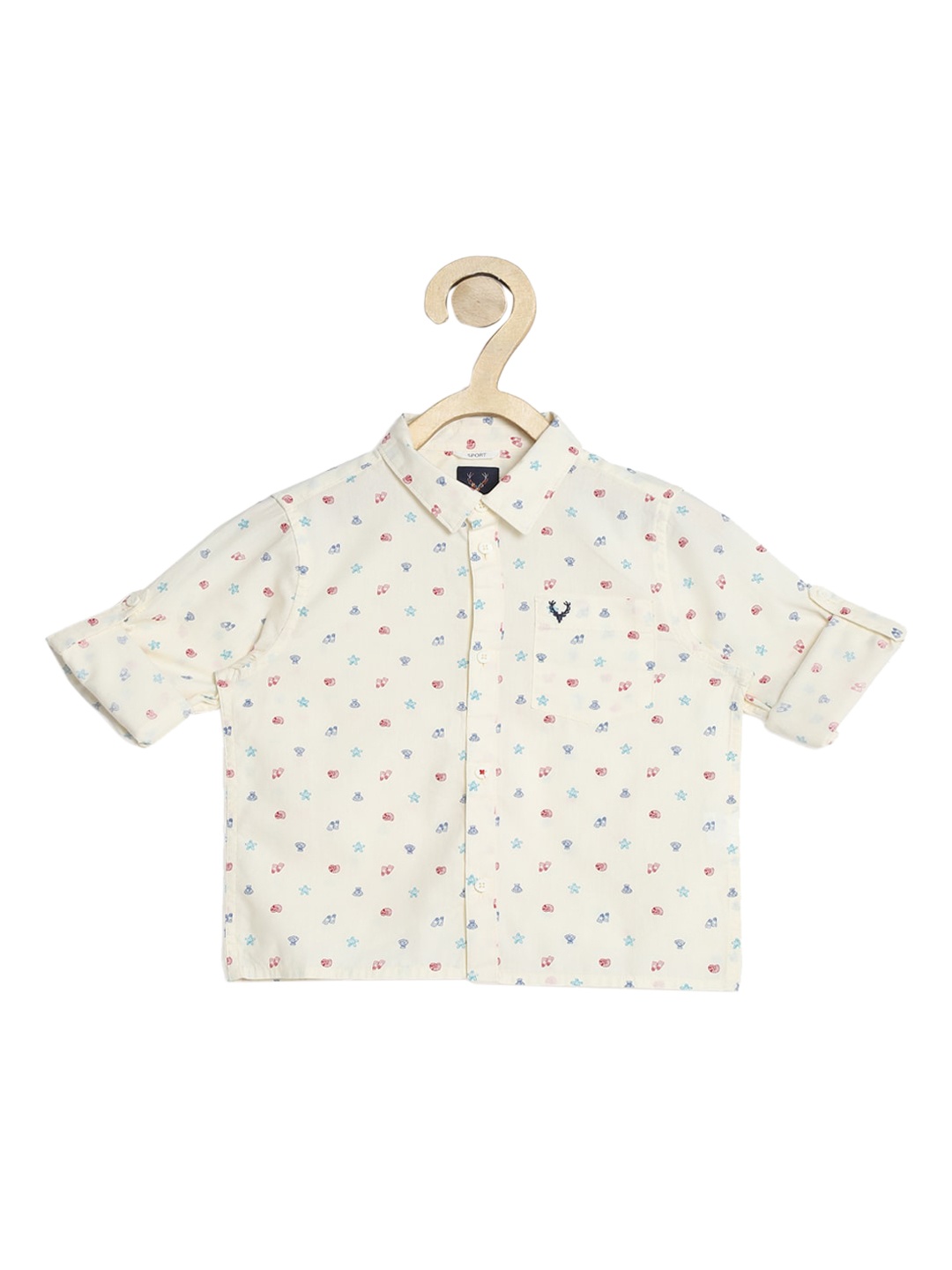 Allen Solly Junior Boys Cream-Coloured Pure Cotton Slim Fit Printed Casual Shirt