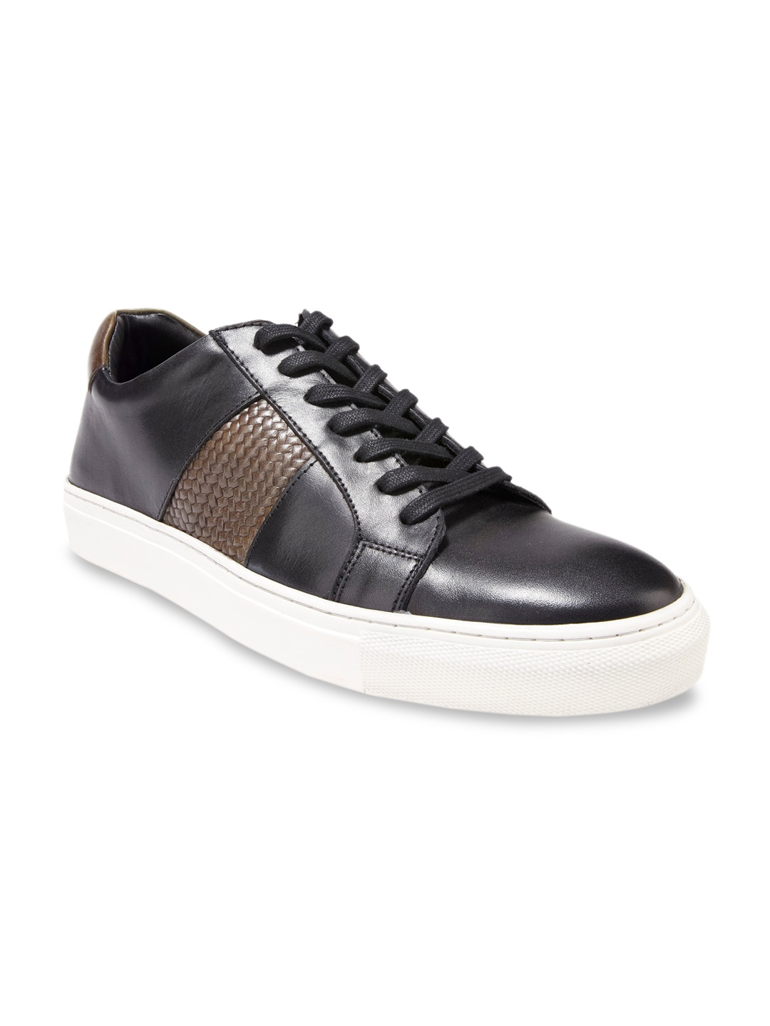 dmodot Men Black & Brown Colourblocked Leather Sneakers