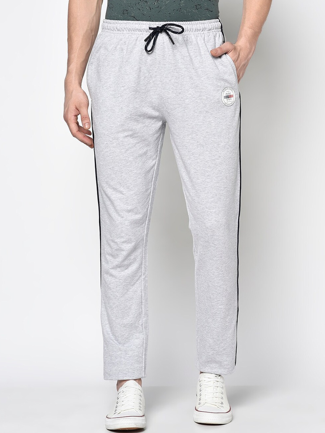Octave Men Grey Melange Solid Cotton Track Pants