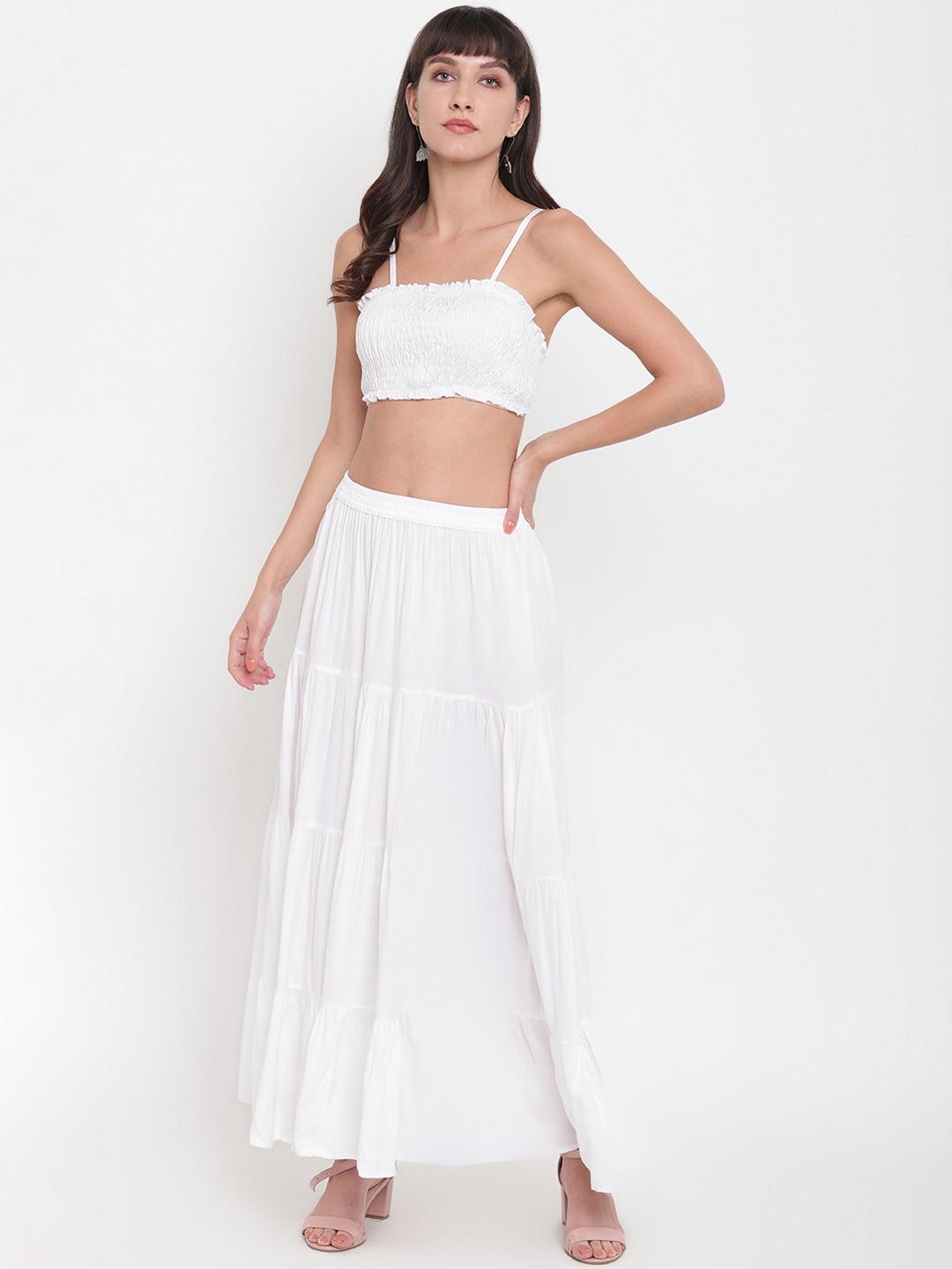 Aawari White Smocked Two-Piece Co-ordinate Set
