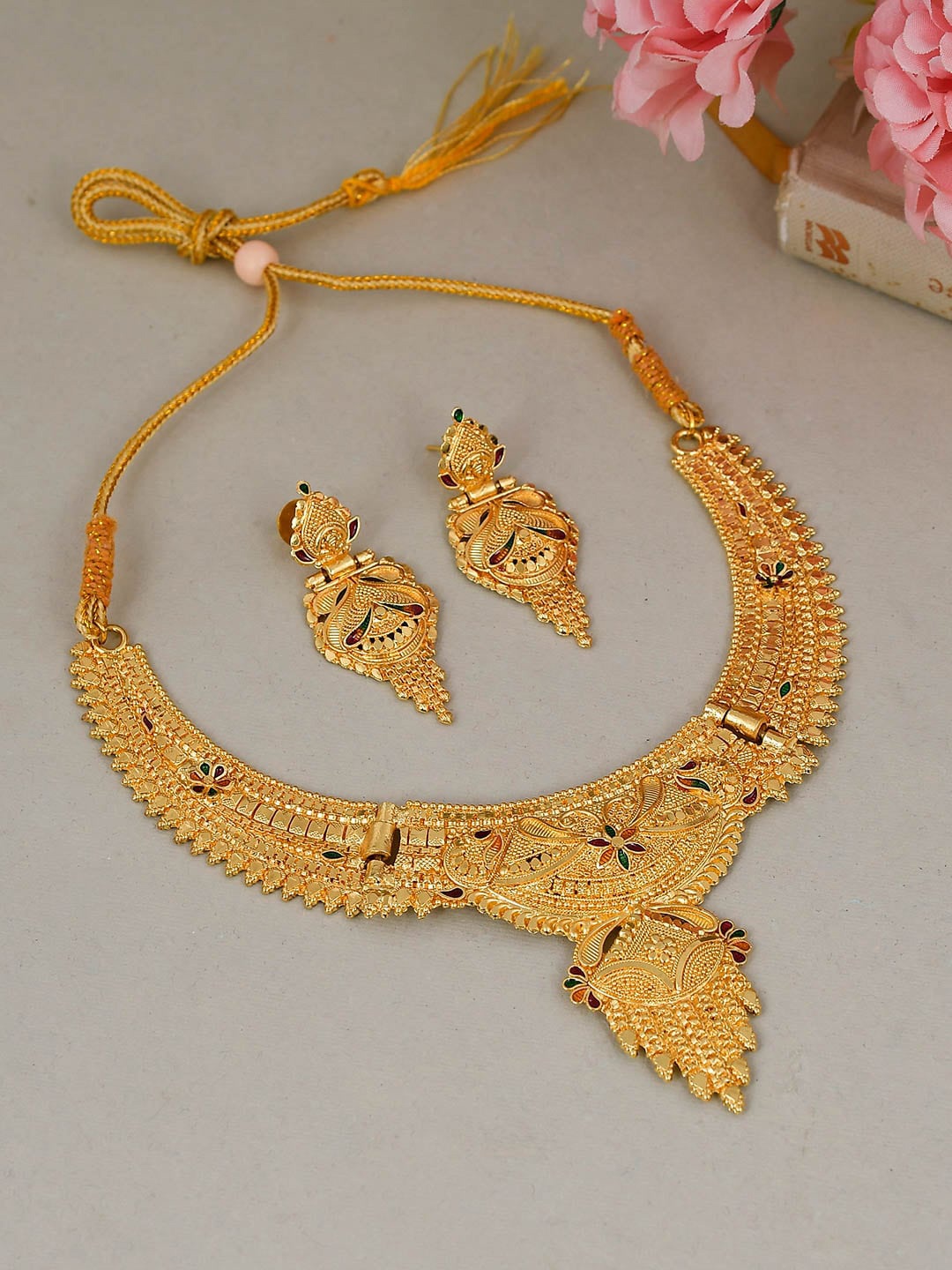 Silvermerc Designs Gold-Plated Stone-Studded Handcrafted Jewellery Set