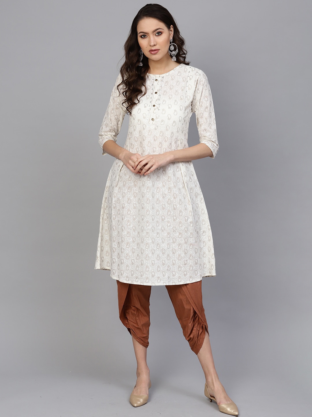 Indo Era Women Off White Paisley Printed Kurta