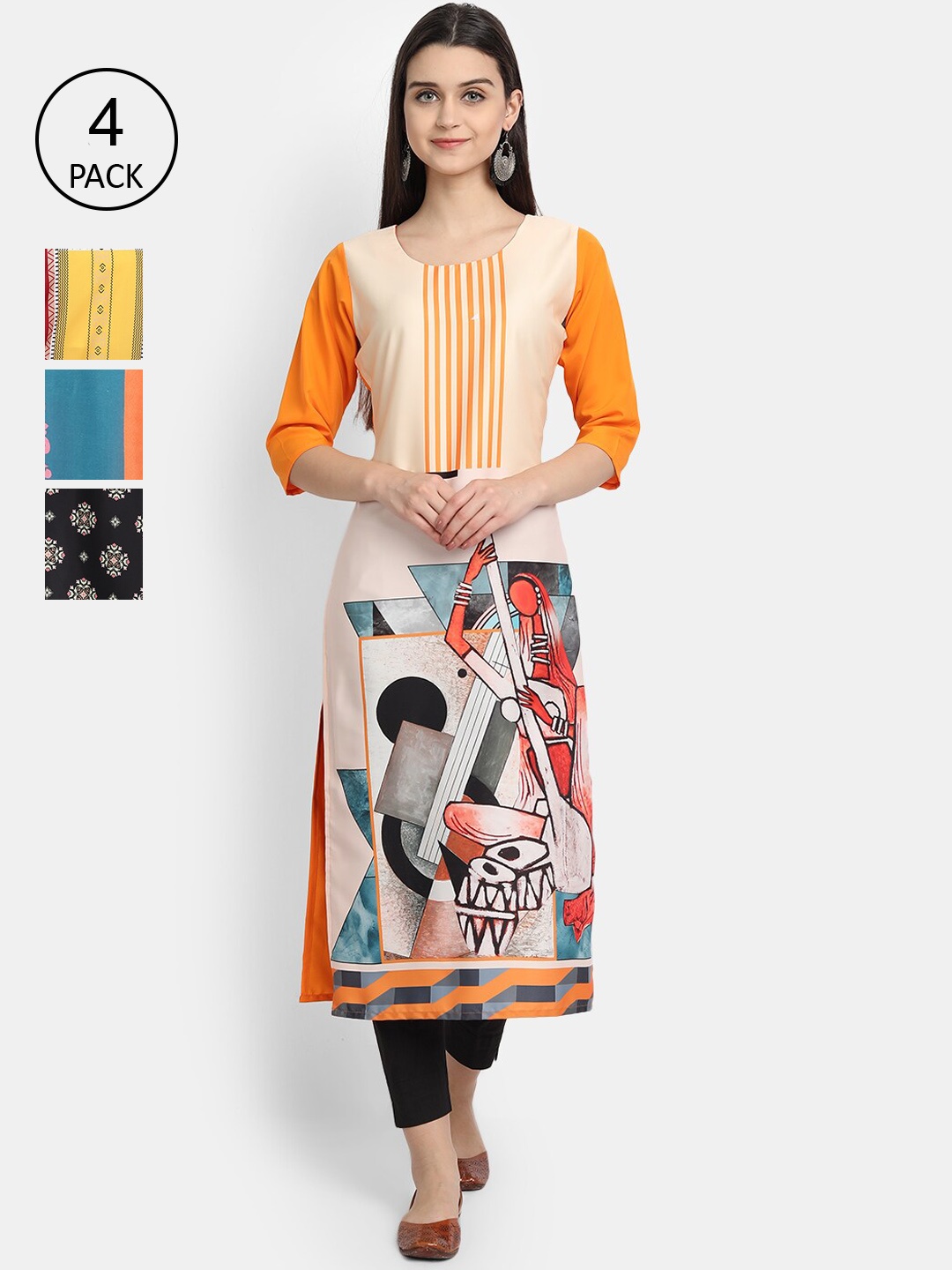 Ethnic basket Women Pack Of 4 Multicoloured Floral Printed Flared Sleeves Crepe Kurta, Multi
Ethnic basket Women Pack Of 4 Multicoloured Floral Printed Flared Sleeves Crepe Kurta, Multi