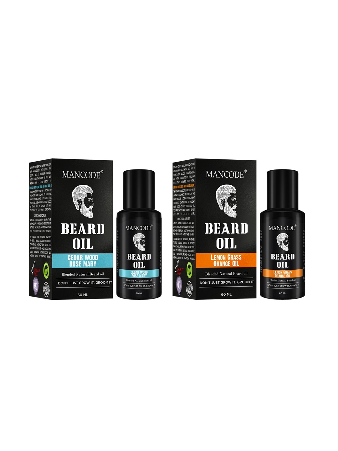 MANCODE Pack of 2 Beard Oil - Cedarwood & Rose Mary And Lemon Grass & Orange, 60ml Each, Black
MANCODE Pack of 2 Beard Oil - Cedarwood & Rose Mary And Lemon Grass & Orange, 60ml Each, Black