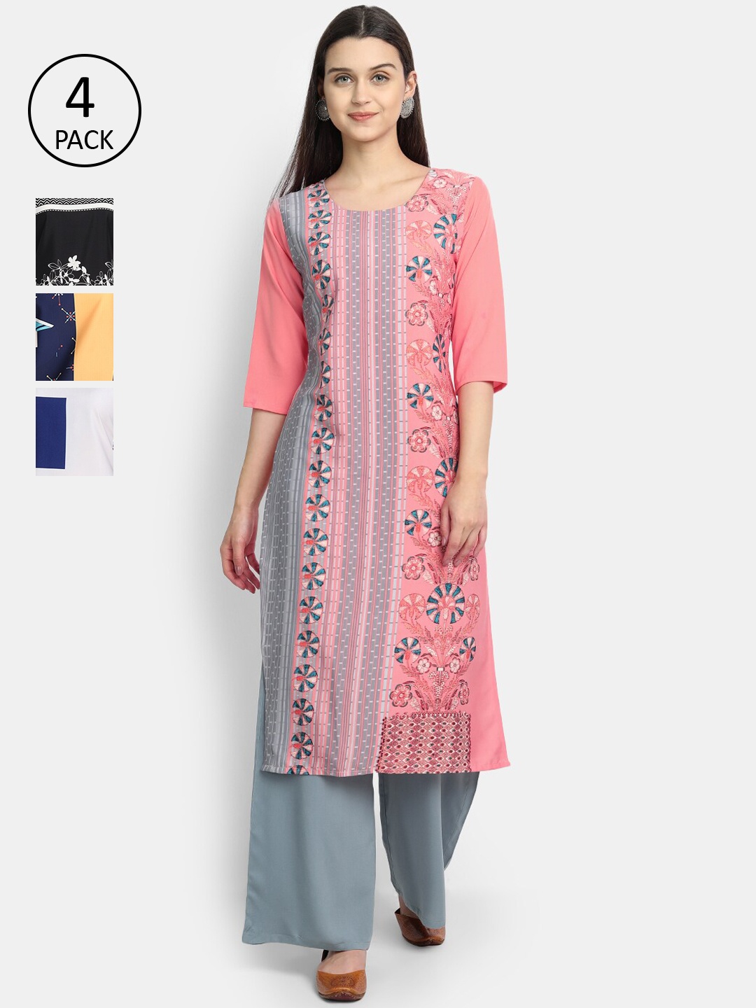 Ethnic basket Women Pack of 4 Multicoloured Ethnic Motifs Printed Crepe Kurta, Multi
Ethnic basket Women Pack of 4 Multicoloured Ethnic Motifs Printed Crepe Kurta, Multi