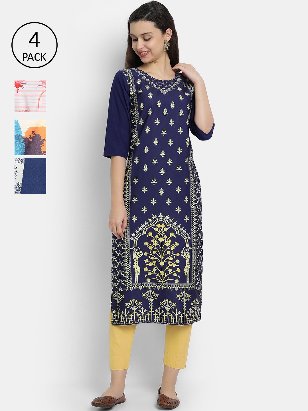 Ethnic basket Women Set of 4 Multicoloured Ethnic Motifs Printed Crepe Kurta, Multi
Ethnic basket Women Set of 4 Multicoloured Ethnic Motifs Printed Crepe Kurta, Multi