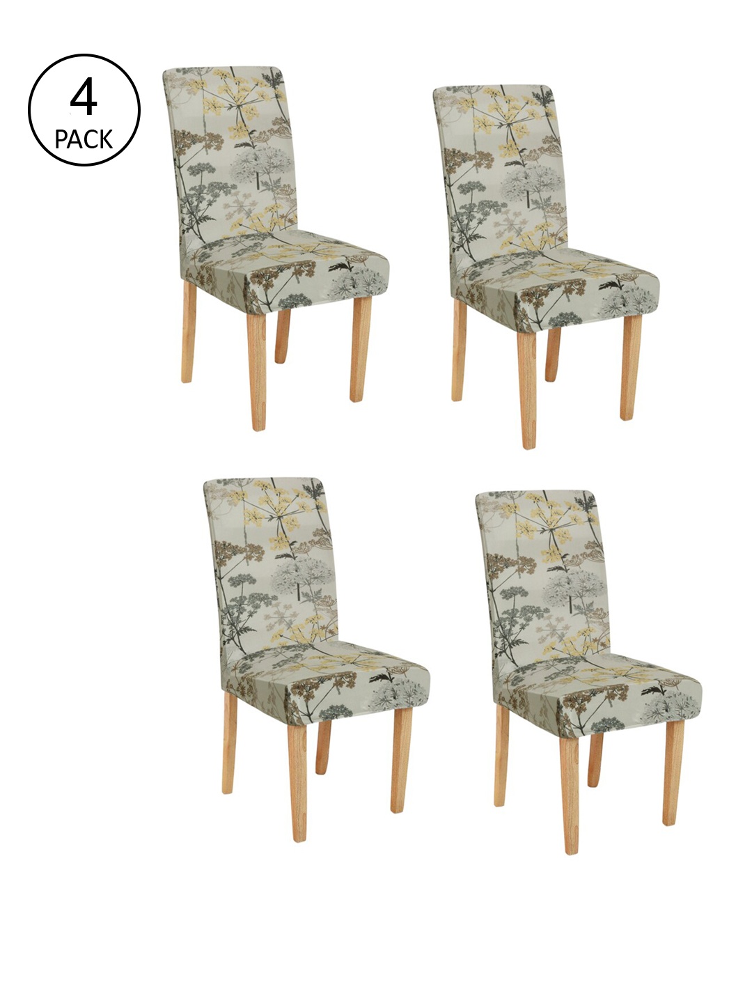 Rajasthan Decor Set Of 4 White & Brown Printed Chair Covers