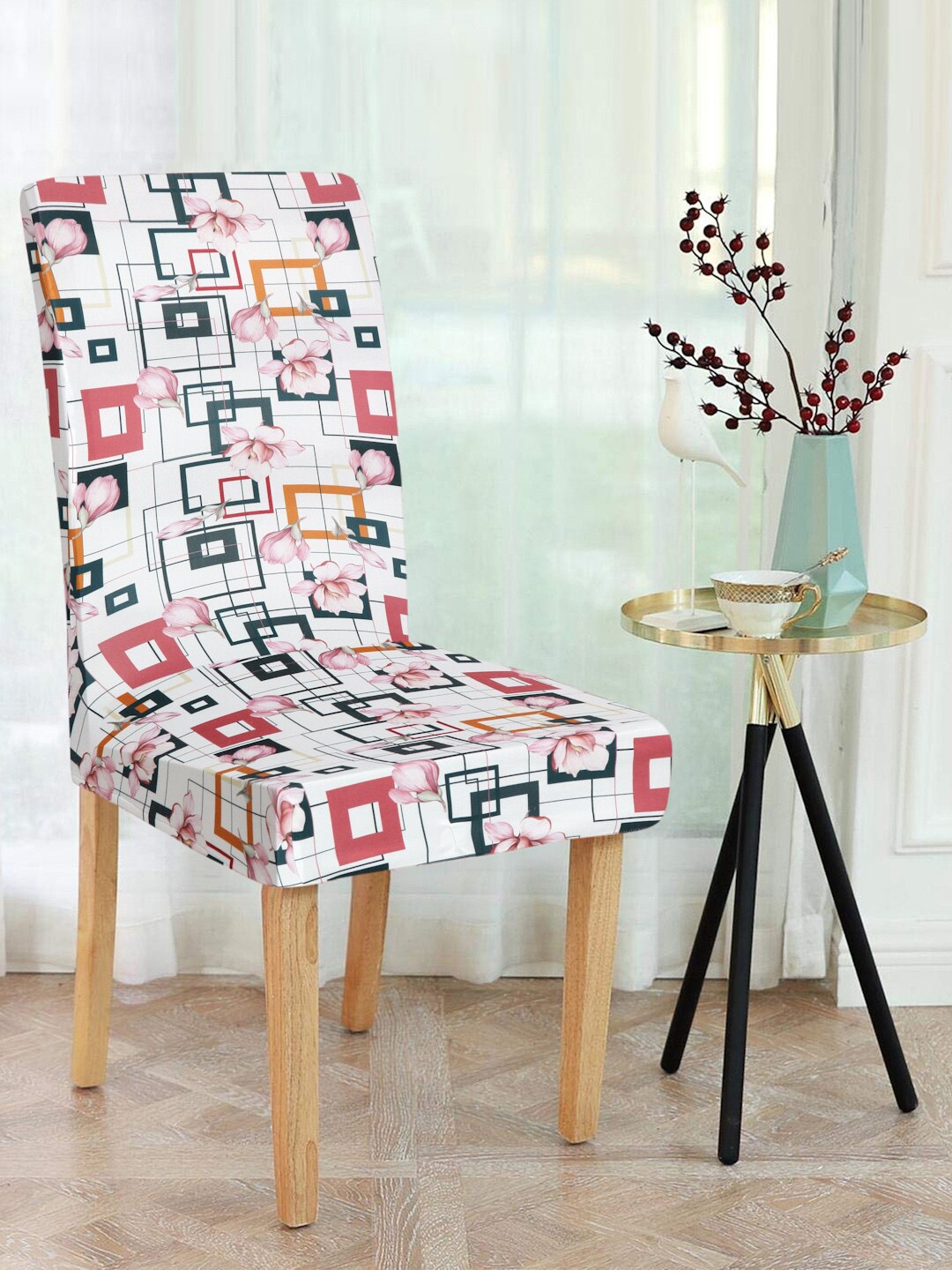Rajasthan Decor Set Of 4 White & Green Printed Chair Covers
