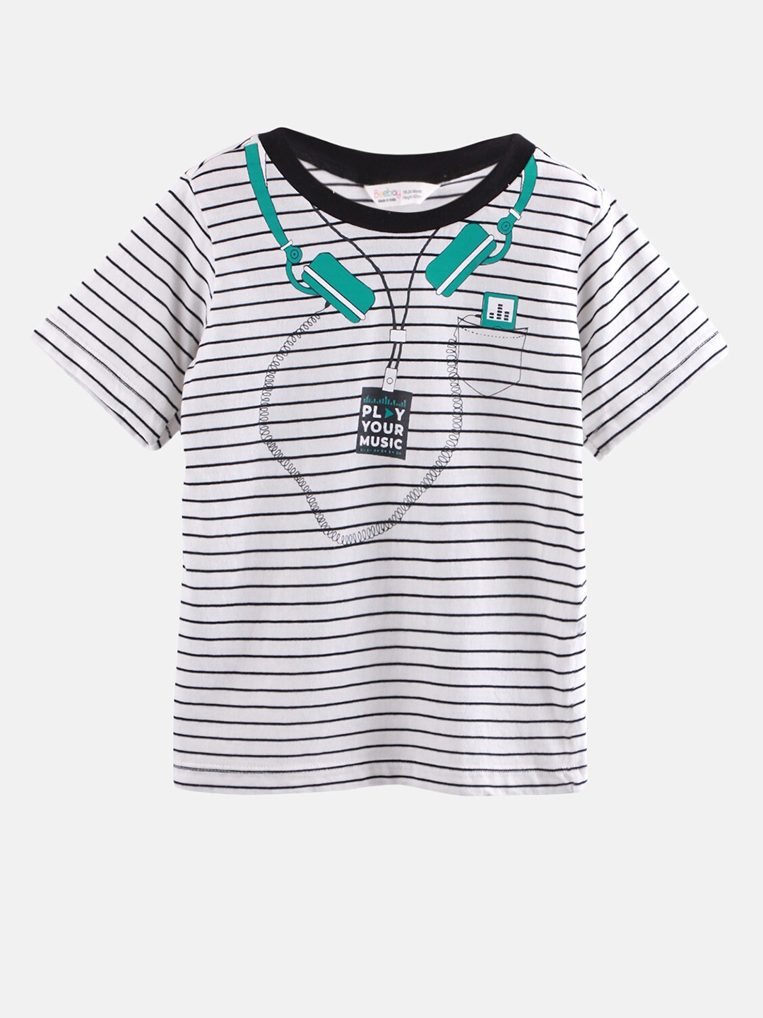 Beebay Boys White Striped V-Neck T-shirt