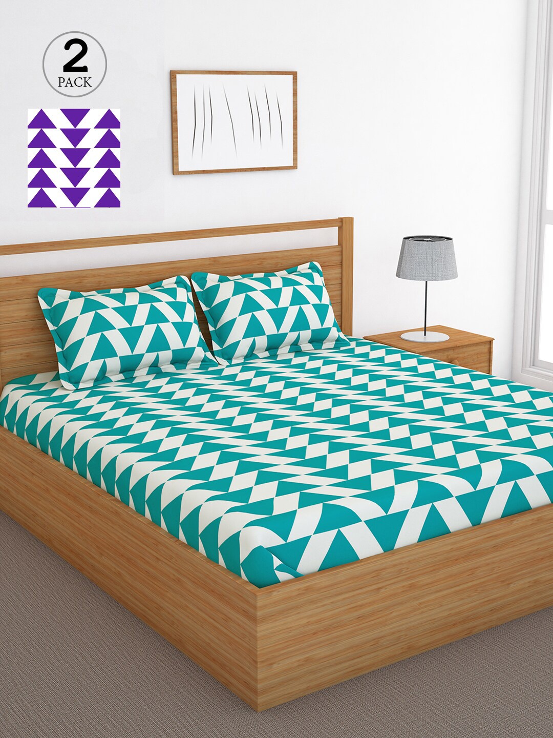 Bedspun Turquoise Blue & White Geometric 120 TC Cotton 2 Queen Bedsheet with 4 Pillow Covers
Bedspun Turquoise Blue & White Geometric 120 TC Cotton 2 Queen Bedsheet with 4 Pillow Covers