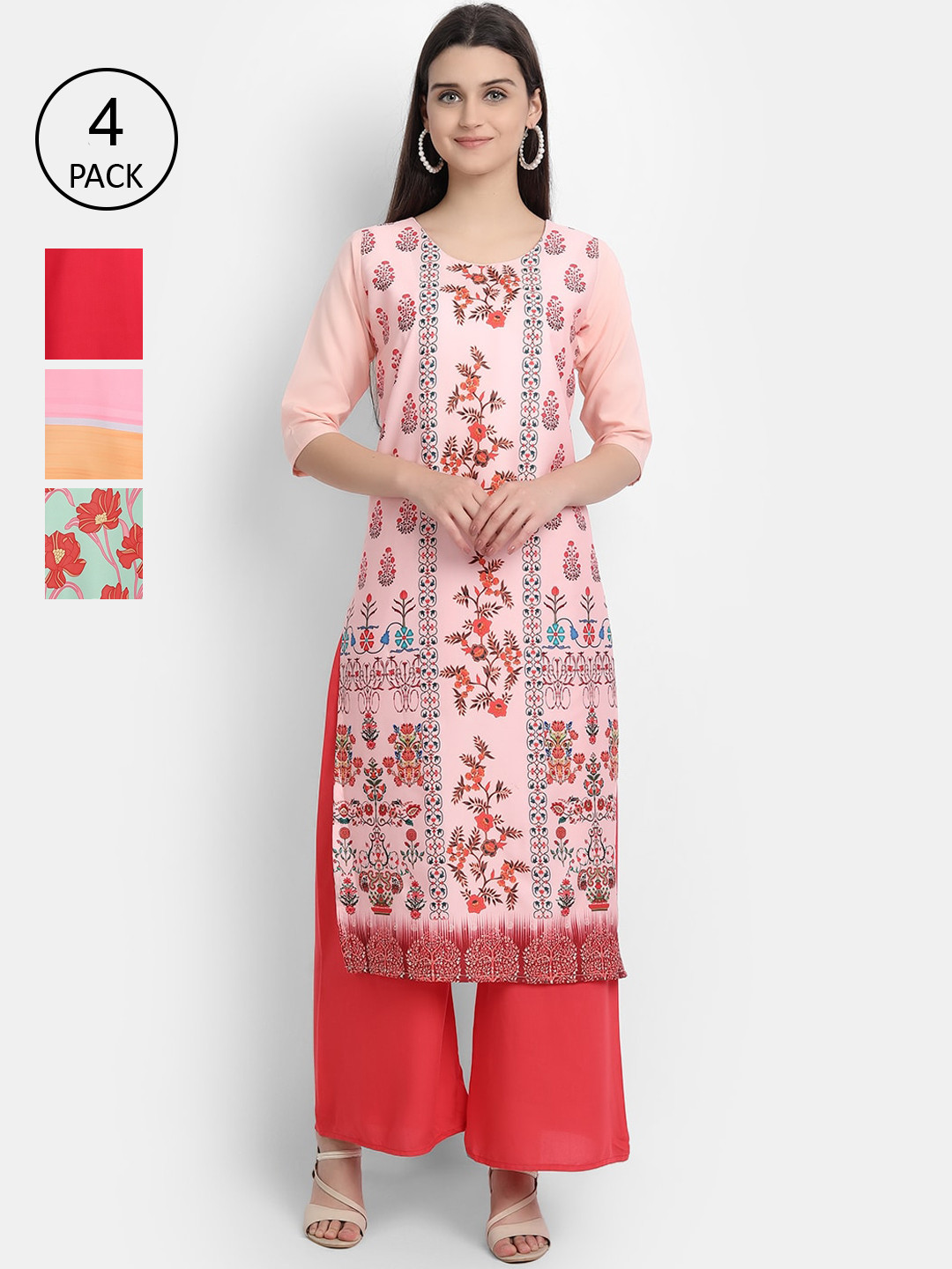 Ethnic basket Pack of 4 Women Multicoloured Floral Printed Crepe Kurta, Multi
Ethnic basket Pack of 4 Women Multicoloured Floral Printed Crepe Kurta, Multi