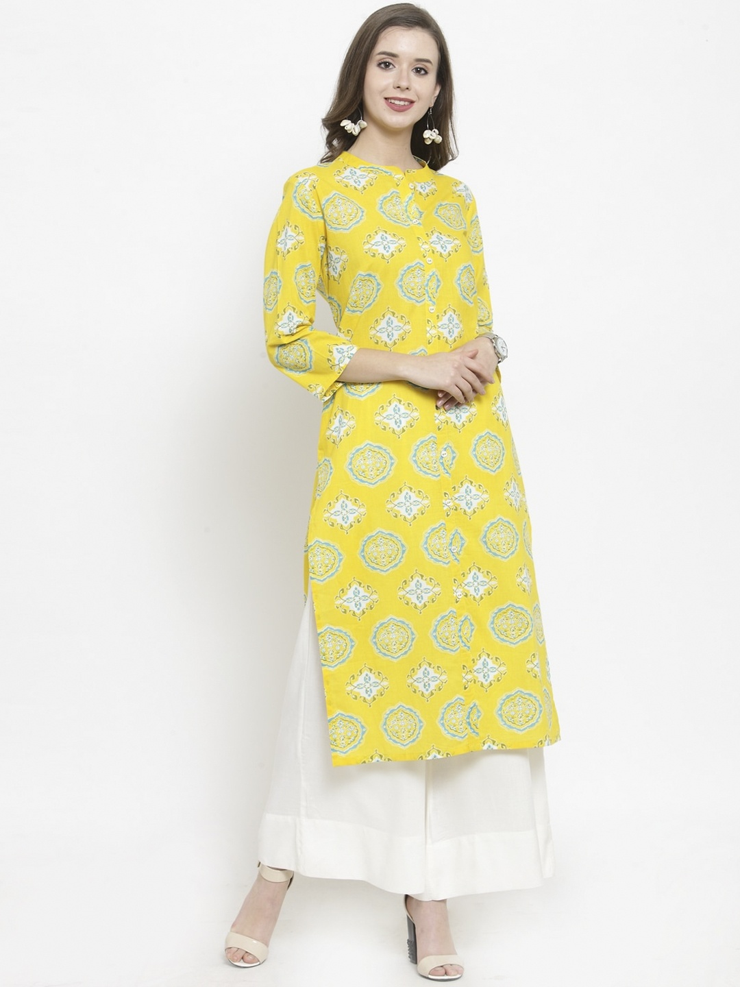 Varanga Women Yellow & Blue Ethnic Motifs Printed A-Line Pure Cotton Kurta with Palazzos
Varanga Women Yellow & Blue Ethnic Motifs Printed A-Line Pure Cotton Kurta with Palazzos