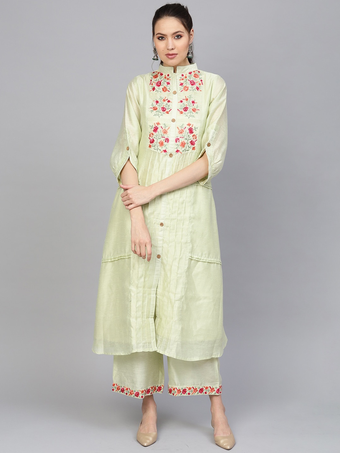 Indo Era Women Green Floral Embroidered Thread Work Floral Chanderi Silk Chanderi Silk Kurta
Indo Era Women Green Floral Embroidered Thread Work Floral Chanderi Silk Chanderi Silk Kurta