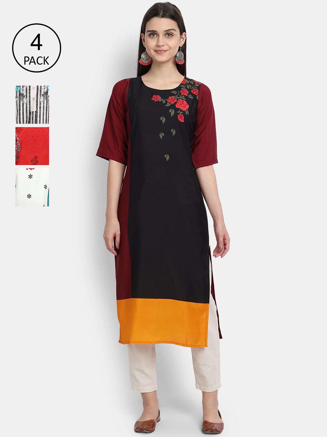 Ethnic basket Pack of 4 Women Multicoloured Floral Printed Crepe Kurta, Multi
Ethnic basket Pack of 4 Women Multicoloured Floral Printed Crepe Kurta, Multi