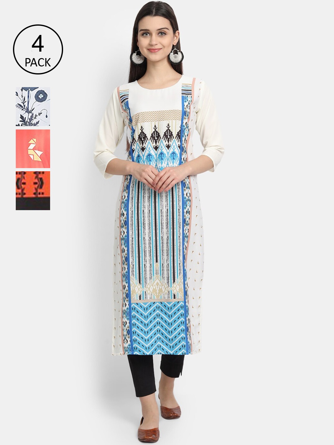 Ethnic basket Women Pack of 4 Multicoloured Ethnic Motifs Printed Crepe Kurta, Multi
Ethnic basket Women Pack of 4 Multicoloured Ethnic Motifs Printed Crepe Kurta, Multi