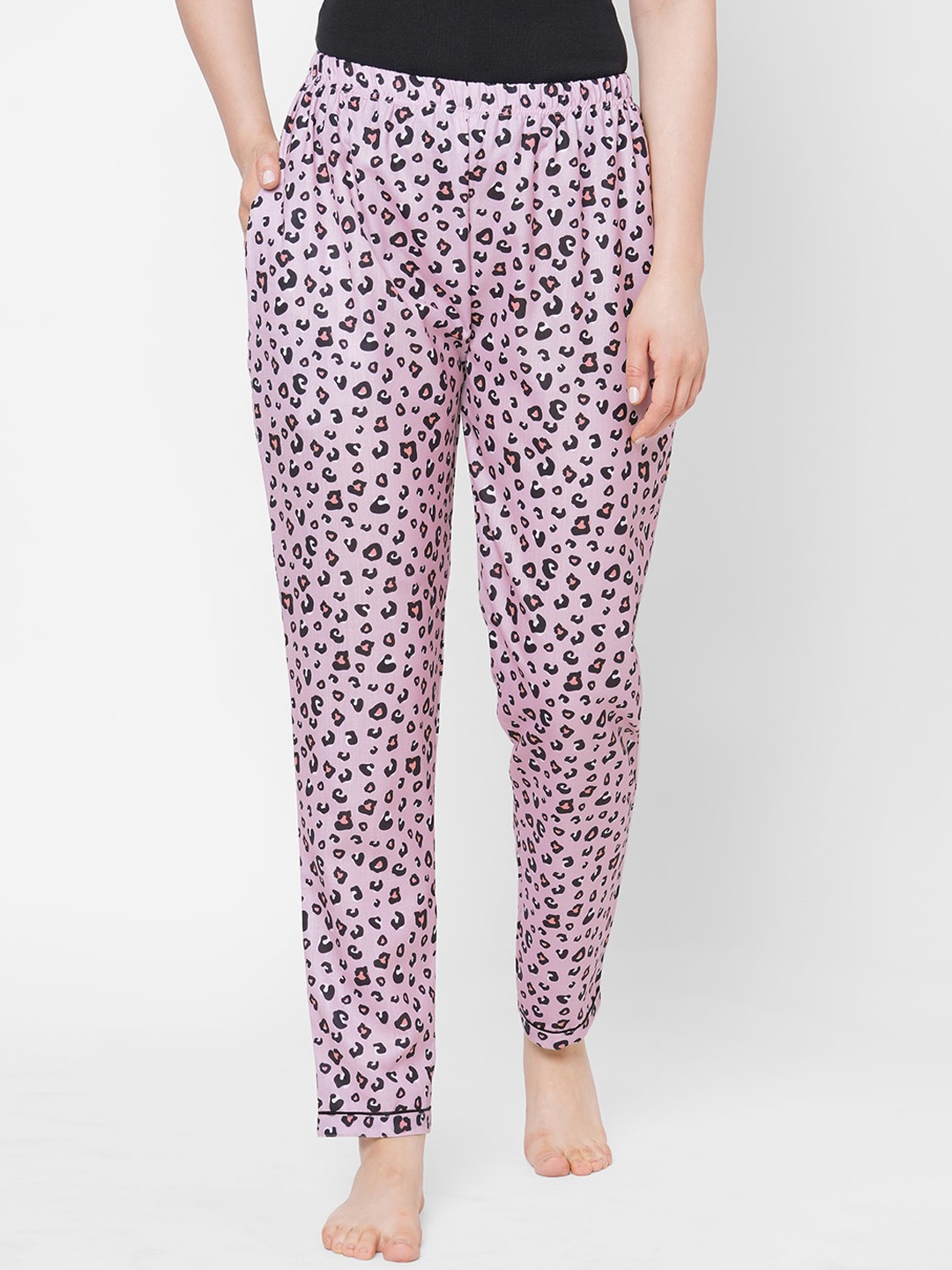 FashionRack Women Pink & Black Animal Printed Lounge Pants