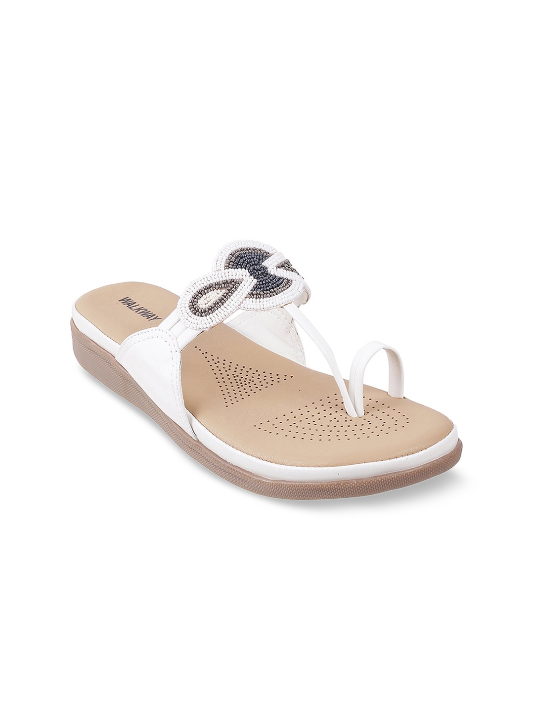 WALKWAY by Metro Women White & Silver-Toned Beaded Comfort Heels