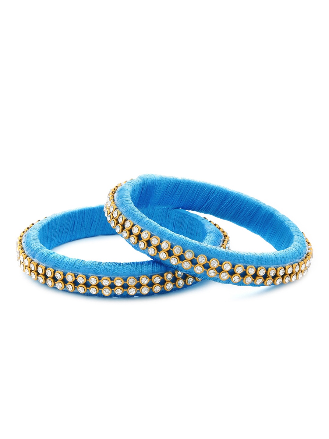 AKSHARA Girls Set of 2 Blue & Gold-Toned Stone-Studded Handcrafted Bangles