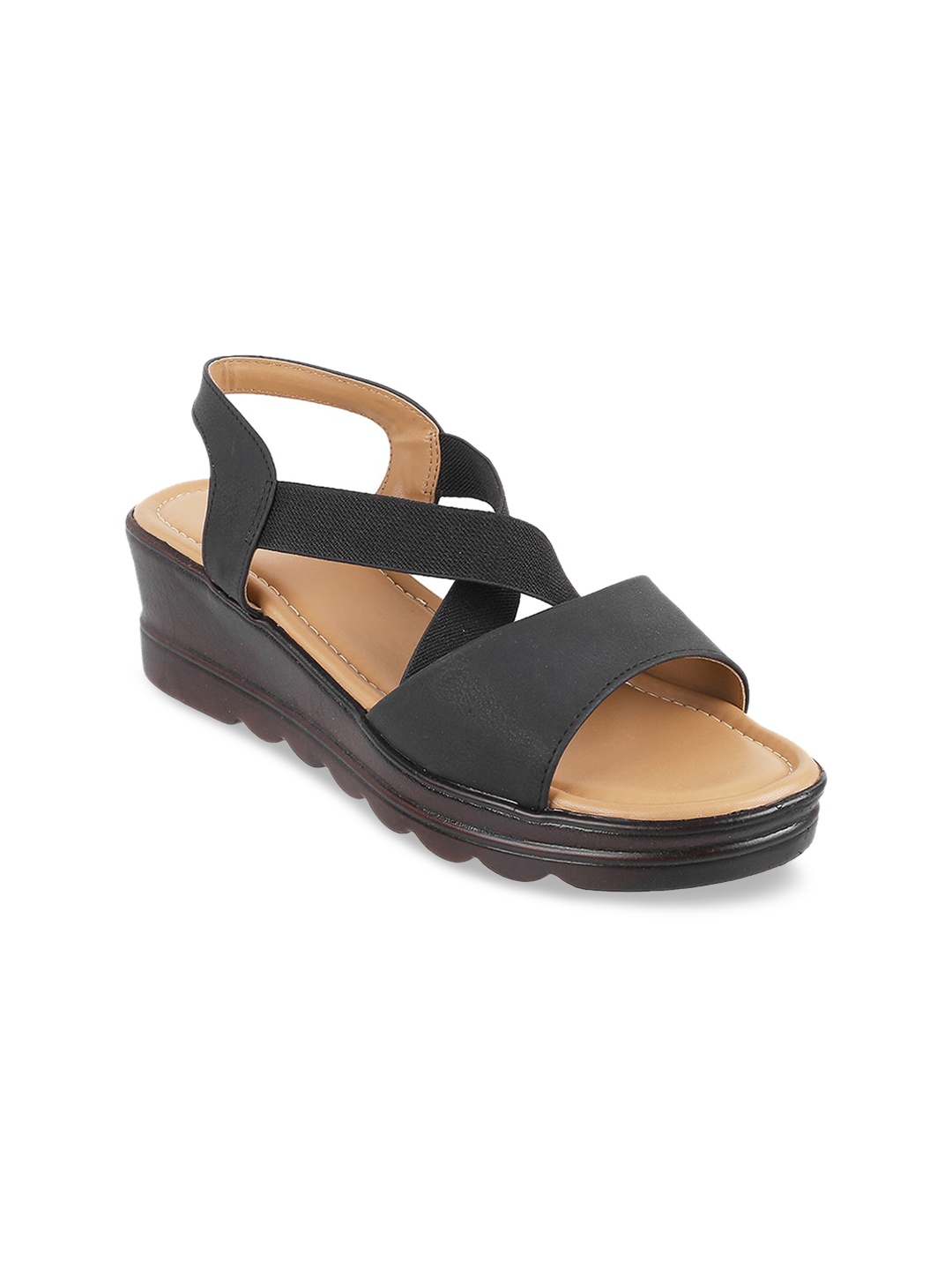 WALKWAY by Metro Women Black Solid Wedges with Criss-Cross Detail