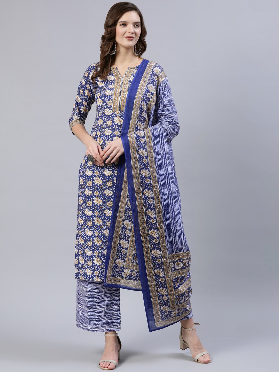 Nayo Women Blue & Yellow Screen Print Straight Pure Cotton Kurta & Palazzos With Dupatta
Nayo Women Blue & Yellow Screen Print Straight Pure Cotton Kurta & Palazzos With Dupatta