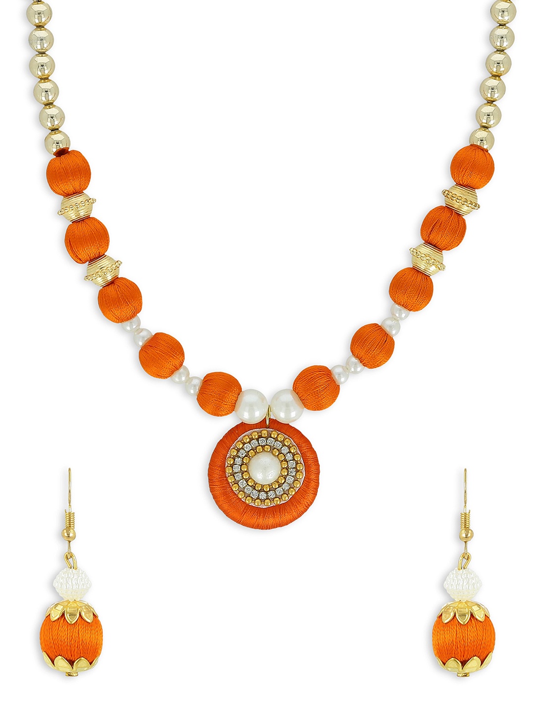 AKSHARA Gold-Plated Orange & White Stone-Studded & Beaded Handcrafted Jewellery Set
AKSHARA Gold-Plated Orange & White Stone-Studded & Beaded Handcrafted Jewellery Set