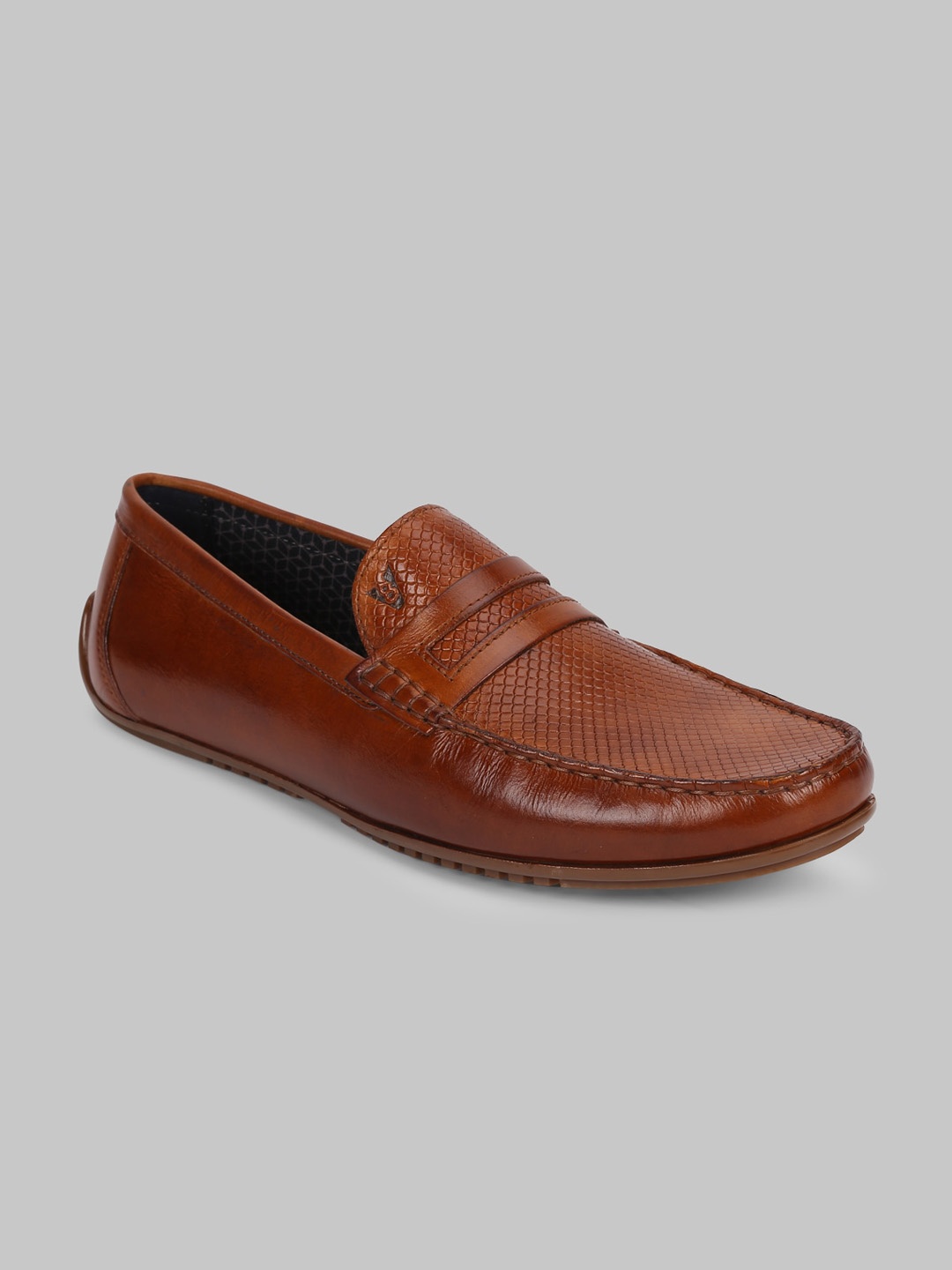 V8 by Ruosh Men Tan Textured Leather Loafers
