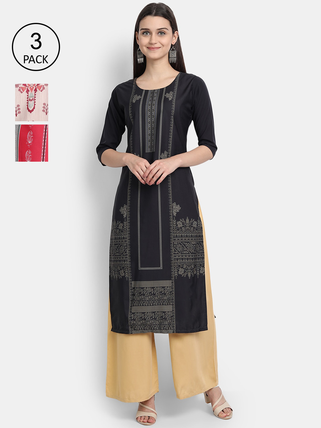 Ethnic basket Women Pack Of 3 Multicoloured Ethnic Motifs Printed Crepe Kurta, Multi
Ethnic basket Women Pack Of 3 Multicoloured Ethnic Motifs Printed Crepe Kurta, Multi