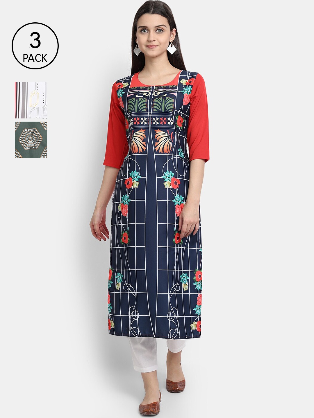 Ethnic basket Women Pack Of 3 Multicoloured Ethnic Motifs Printed Crepe Kurta, Multi
Ethnic basket Women Pack Of 3 Multicoloured Ethnic Motifs Printed Crepe Kurta, Multi