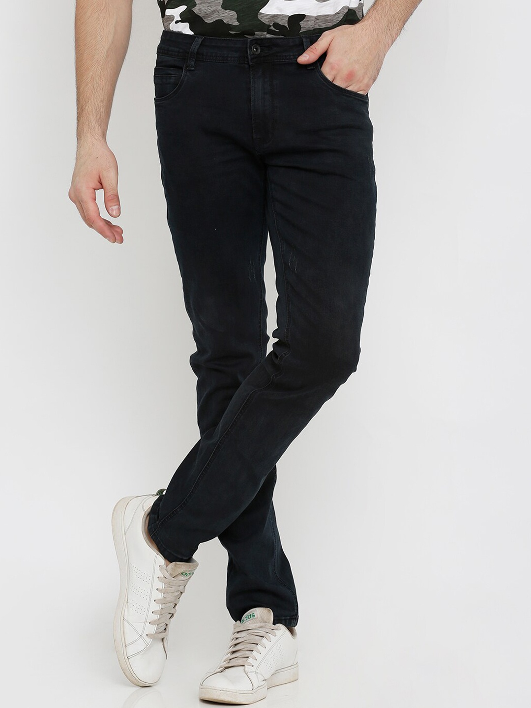 Rex Straut Jeans Men Black Slim Fit Low Distress Jeans