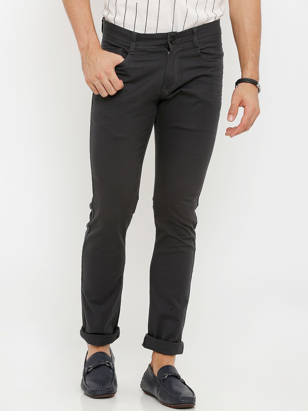 Rex Straut Jeans Men Grey Slim Fit Jeans