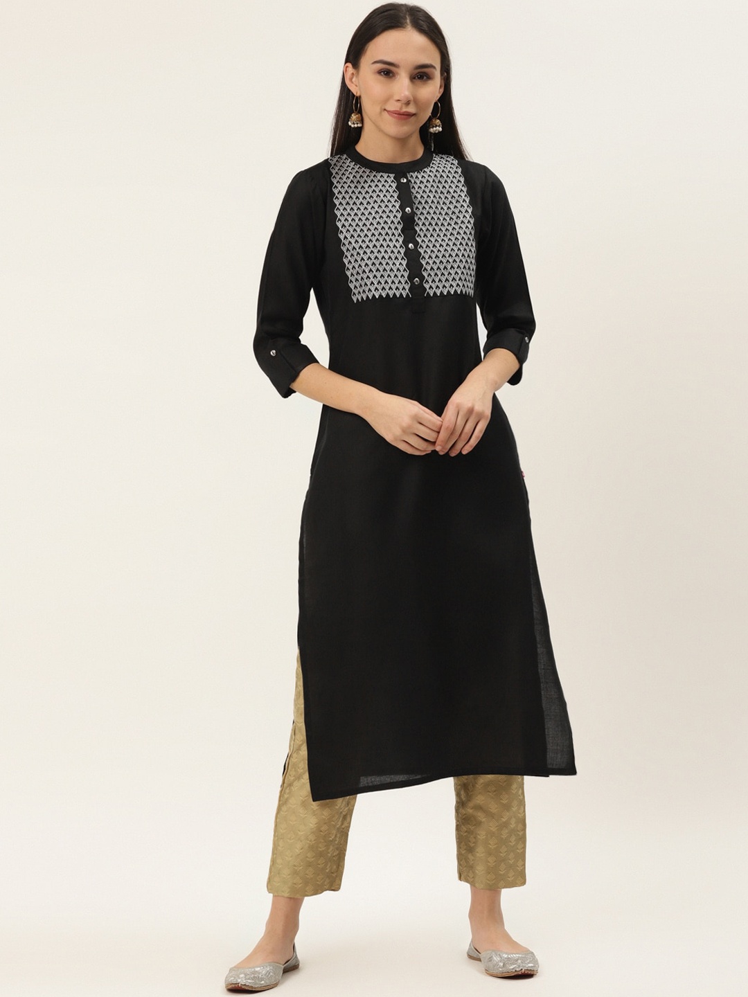 Varanga Women Black Ethnic Motifs Yoke Design Kurta with Trousers