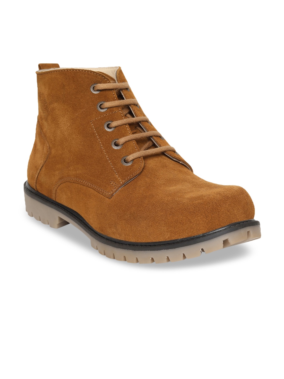 LOUIS STITCH Men Tan Handcrafted Solid Suede Flat Boots