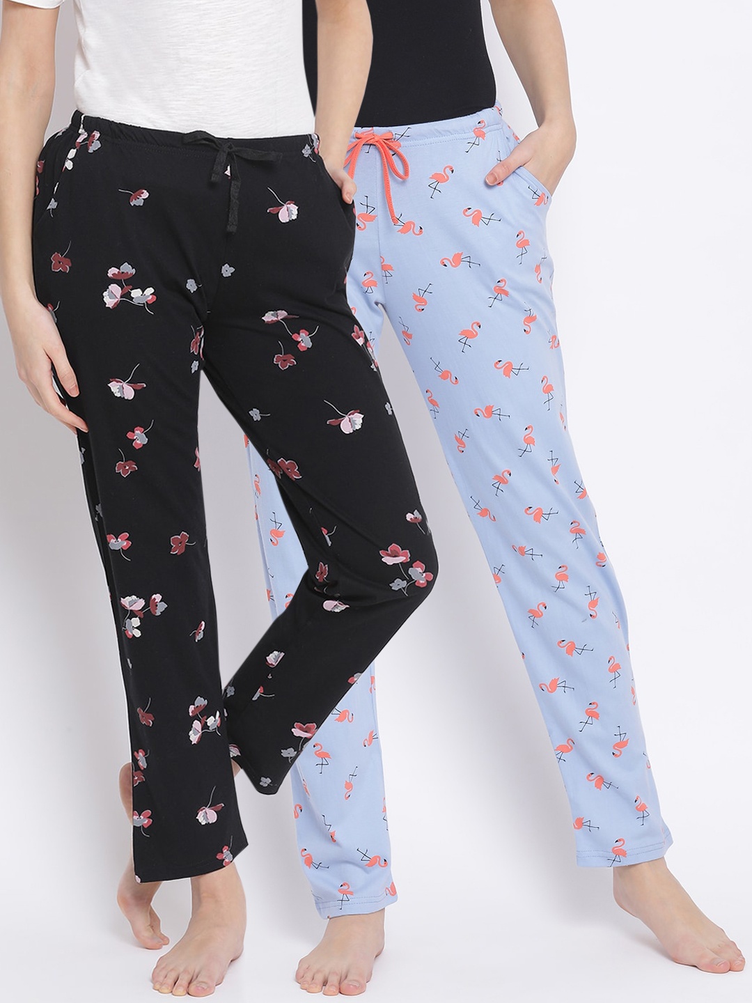 Kanvin Women Pack Of 2 Printed Cotton Lounge Pants, Blue