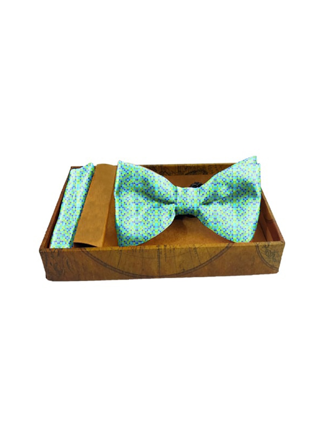 Blacksmith Men Turquoise Blue & Green Printed Satin Accessory Gift Set
