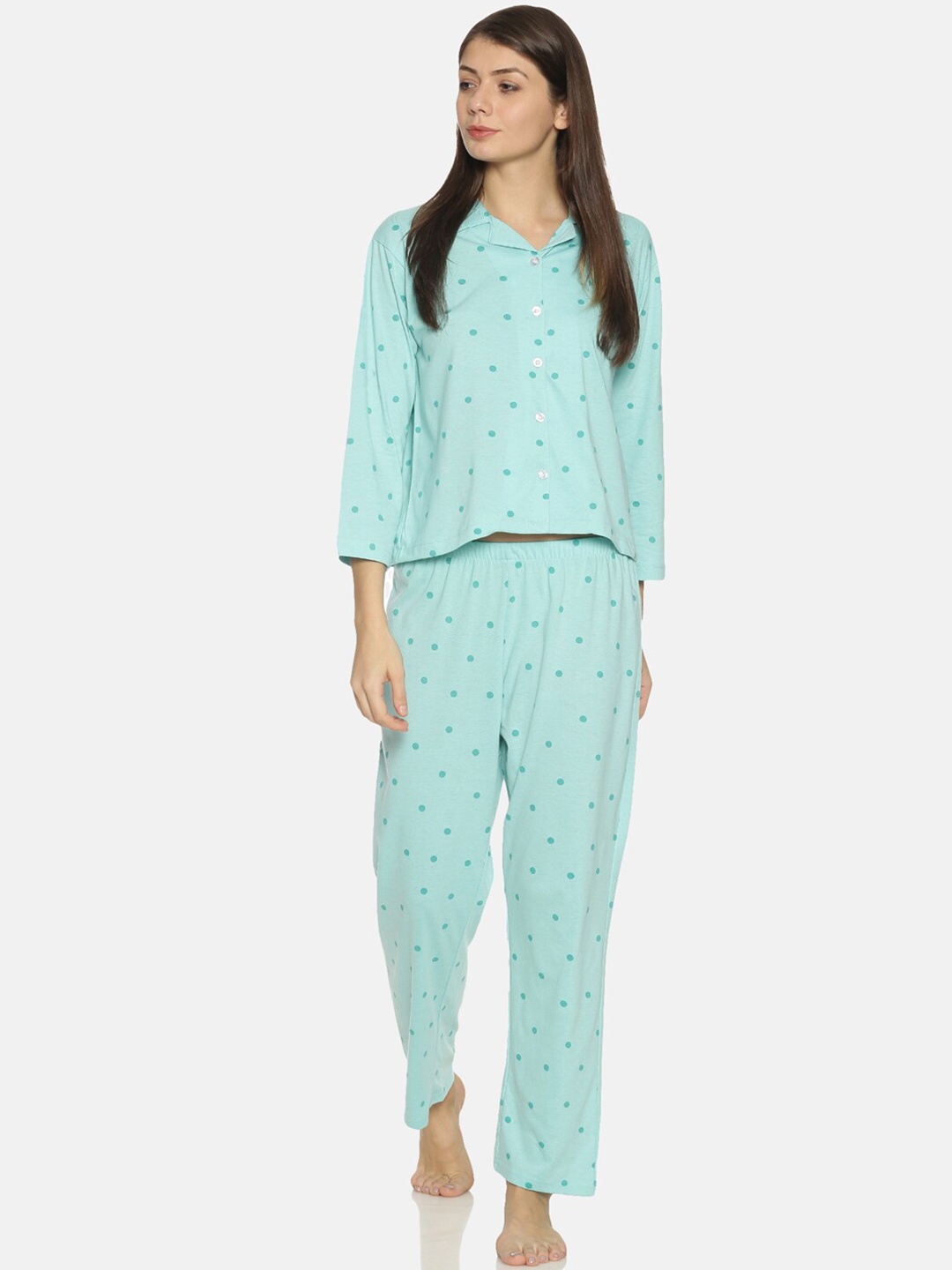 Campus Sutra Women Sea Green Printed Night suit
