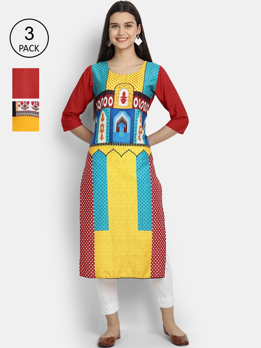 Ethnic basket Women Multicoloured Ethnic Motifs Printed Thread Work Crepe Kurta, Multi
Ethnic basket Women Multicoloured Ethnic Motifs Printed Thread Work Crepe Kurta, Multi