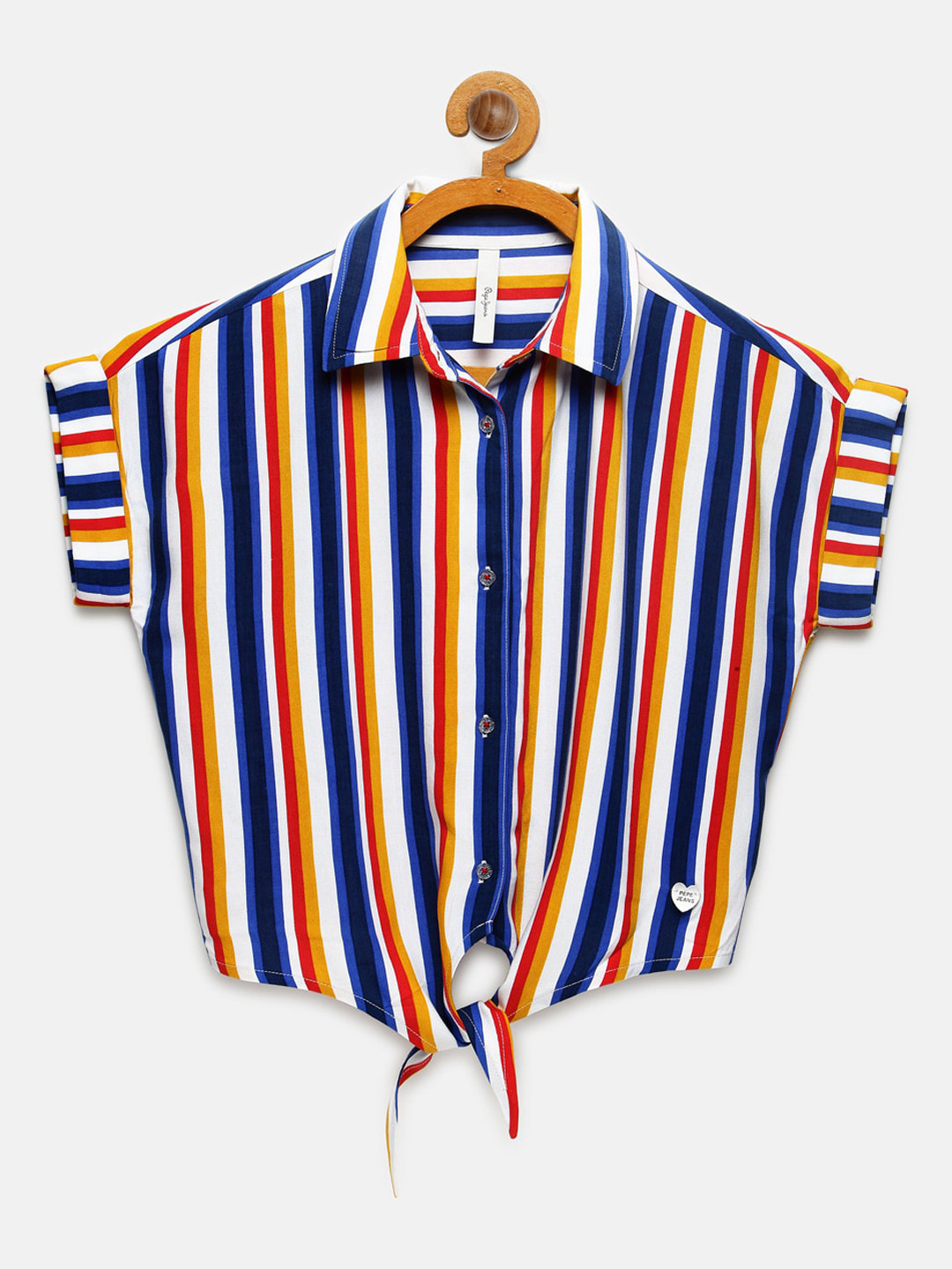 Pepe Jeans Blue & Orange Striped Shirt Style Top with Tie-ups 
Pepe Jeans Blue & Orange Striped Shirt Style Top with Tie-ups