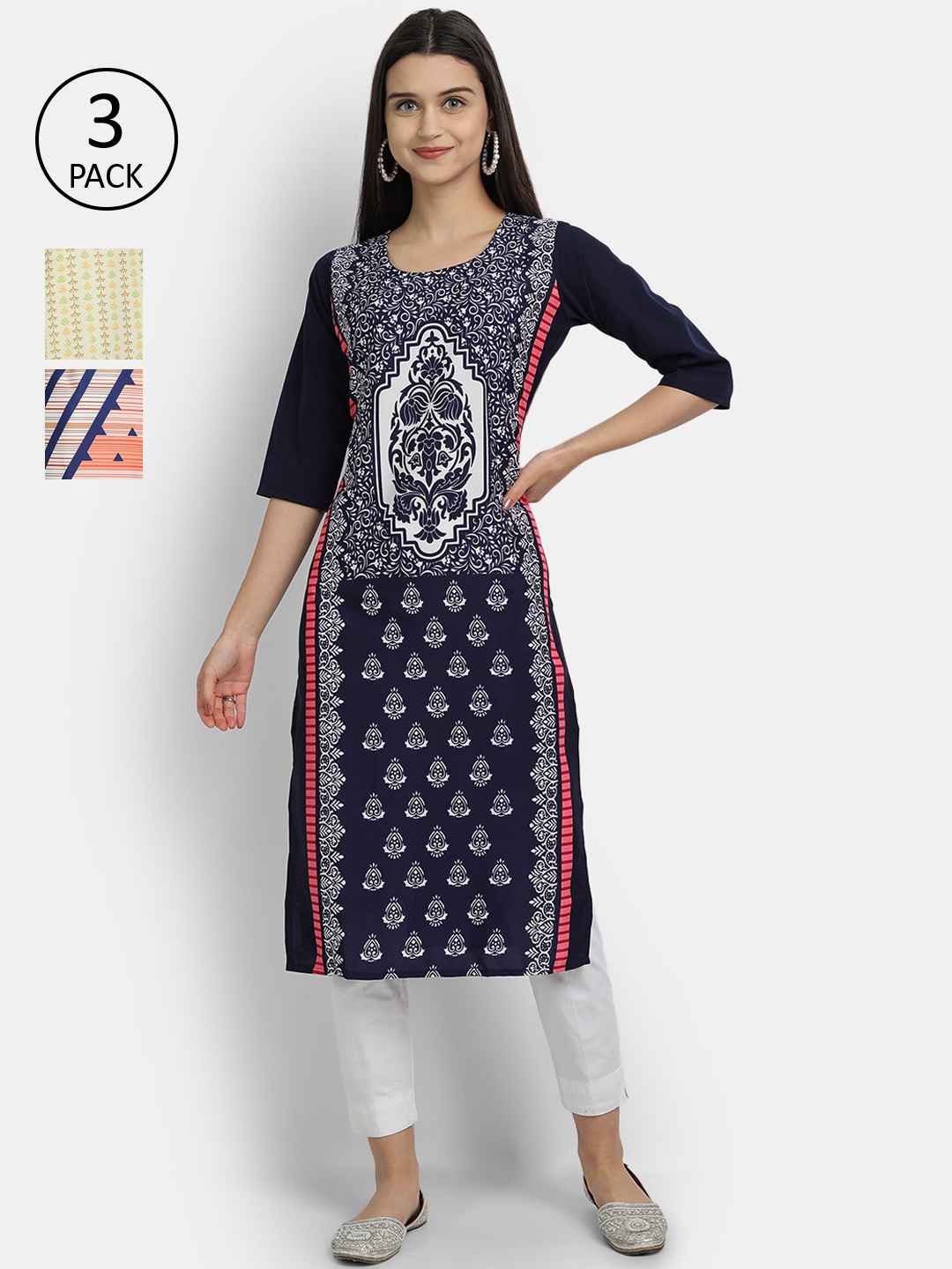 Ethnic basket Women Pack Of 3 Multicoloured Ethnic Motifs Printed Crepe Kurta, Multi
Ethnic basket Women Pack Of 3 Multicoloured Ethnic Motifs Printed Crepe Kurta, Multi