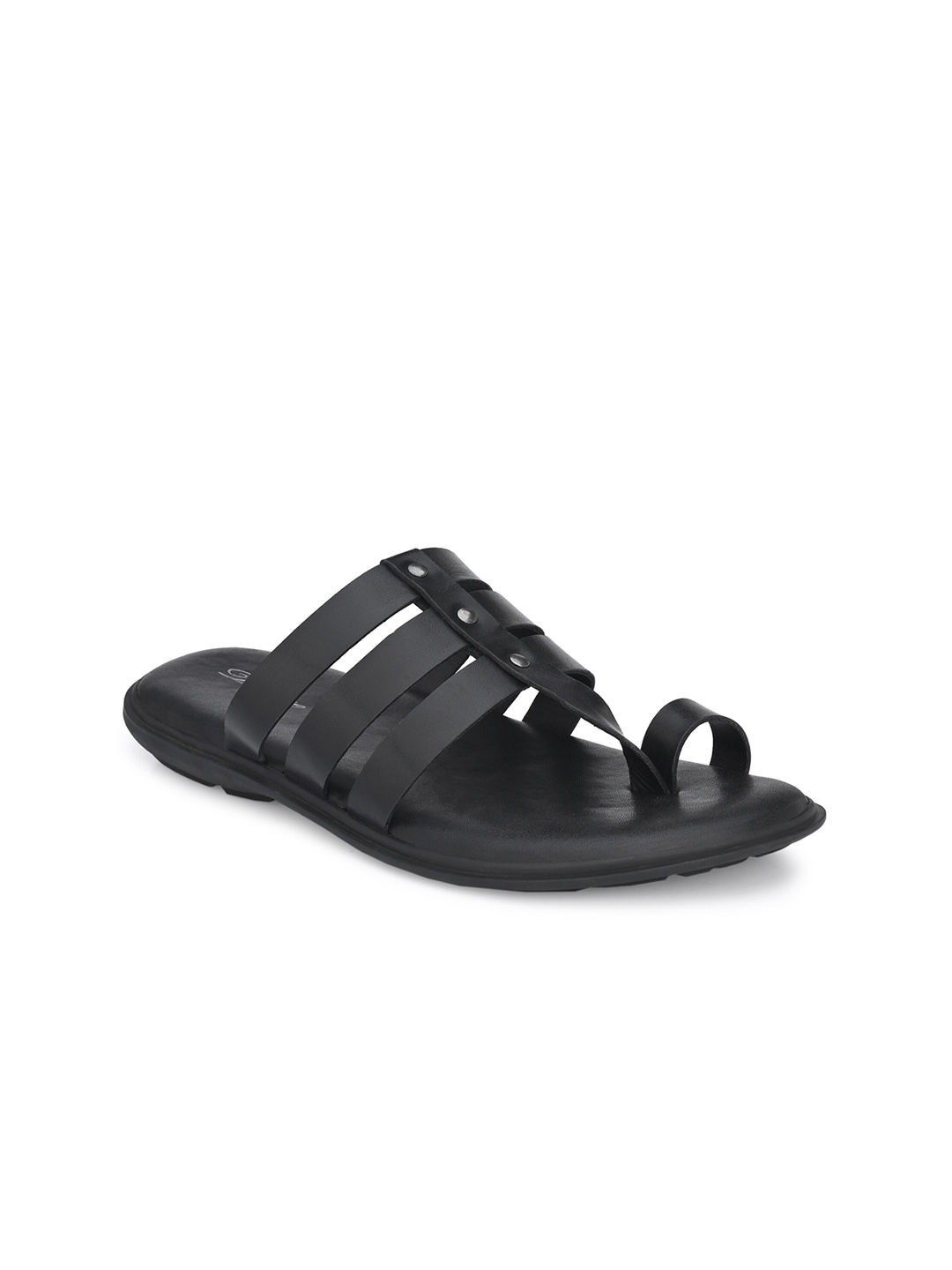 Delize Men Black Leather Comfort Sandals