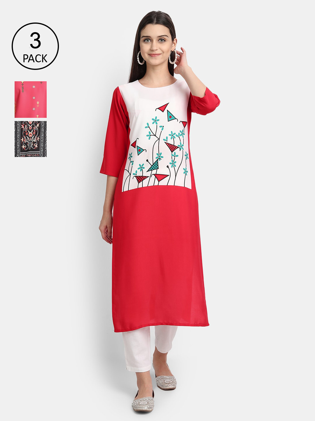 Ethnic basket Women Pack Of 3 Multicoloured Ethnic Motifs Printed Crepe Kurta, Multi
Ethnic basket Women Pack Of 3 Multicoloured Ethnic Motifs Printed Crepe Kurta, Multi